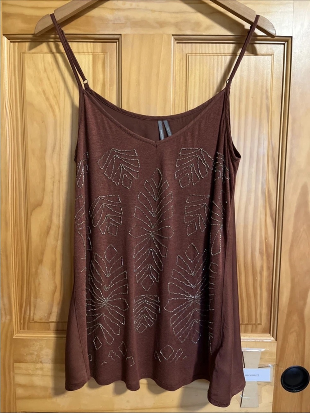 Anthropologie Alison  Brown Beaded Spaghetti-Strap Tank M